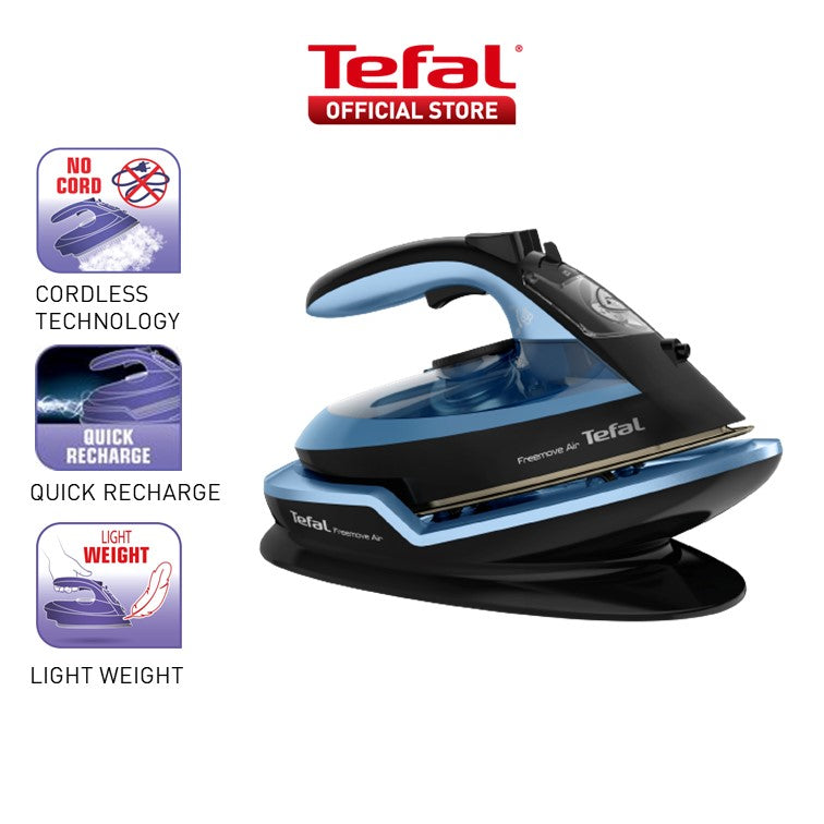 Tefal Freemove Air Cordless Steam Iron 2400W FV6551  190g Steam Boost, Cordless, Lightweight, Anti-Drip, Smart Technology, Ergonomic