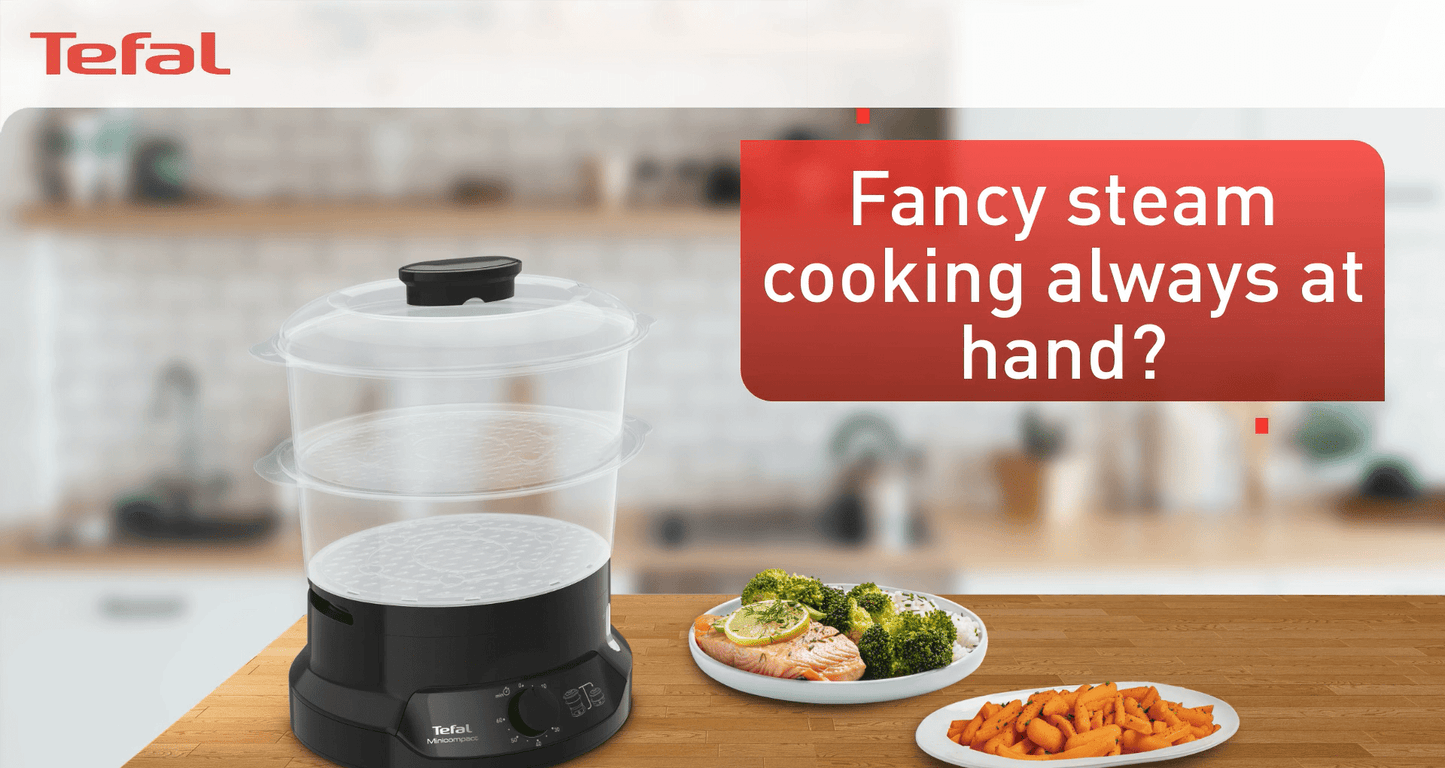 Tefal Minicompact Steamer (Ultra-Compact Design) 2 Tier 6L VC1398
