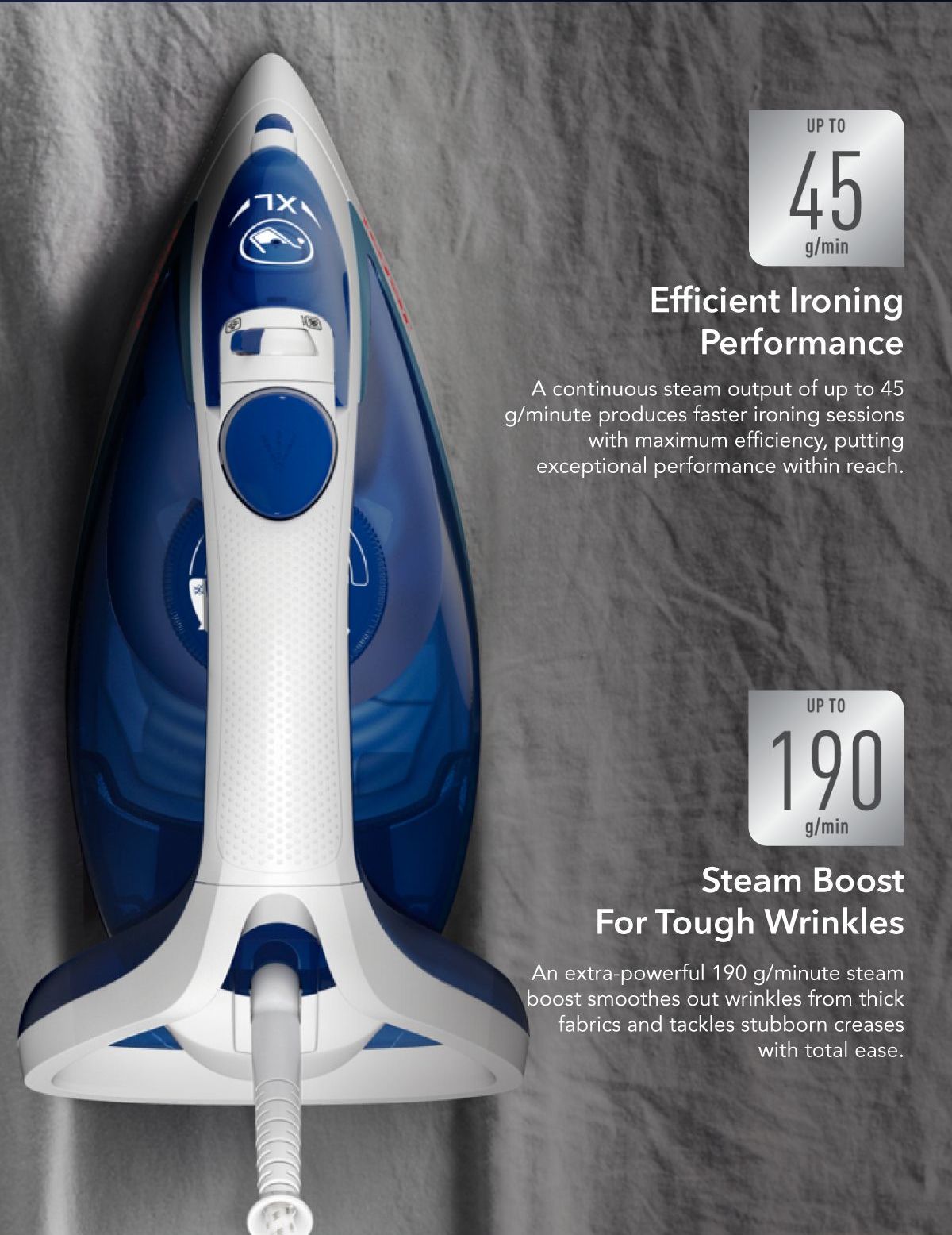 Tefal Durilium Airglide Technology Easygliss Steam Iron 270ml 2400W FV5715  190g Steam Boost, Easy Maintenance, Durable, Versatile, Fastest Glide