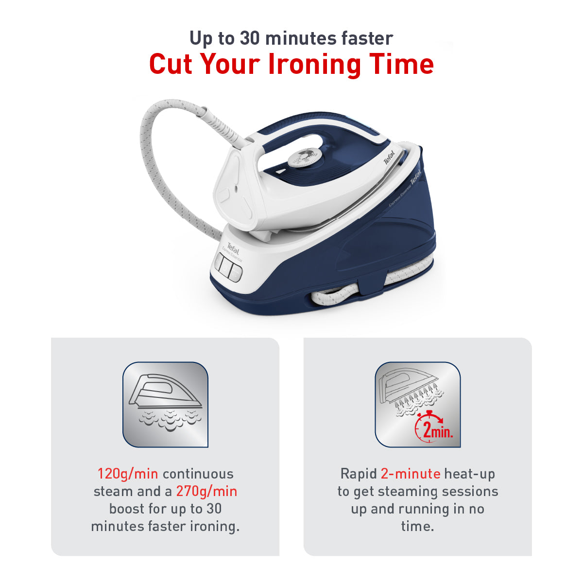 Tefal Express Easy Steam Station Steam Generator 1.4L 2200W SV6116  270g Steam Boost, Smart Technology, Compact, Flawless Glide