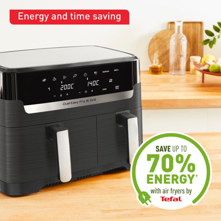 Tefal Dual Easy Fry & Grill Air Fryer 8.3L EY905B  two drawers, 8 programmes, family-friendly, cook two dishes at the same time, energy saving