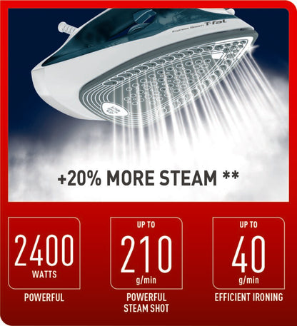 Tefal Express Steam Iron, 270ml 2400W Green/White FV2831  Powerful, Anti-Drip, Easy-to-Use, Fast Glide