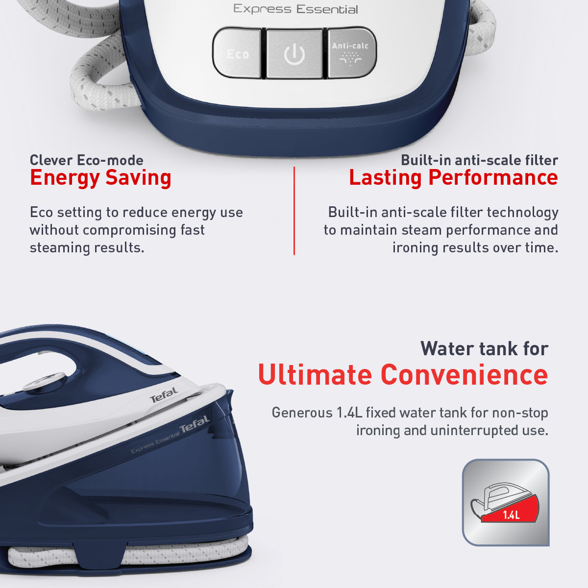 Tefal Express Easy Steam Station Steam Generator 1.4L 2200W SV6116  270g Steam Boost, Smart Technology, Compact, Flawless Glide