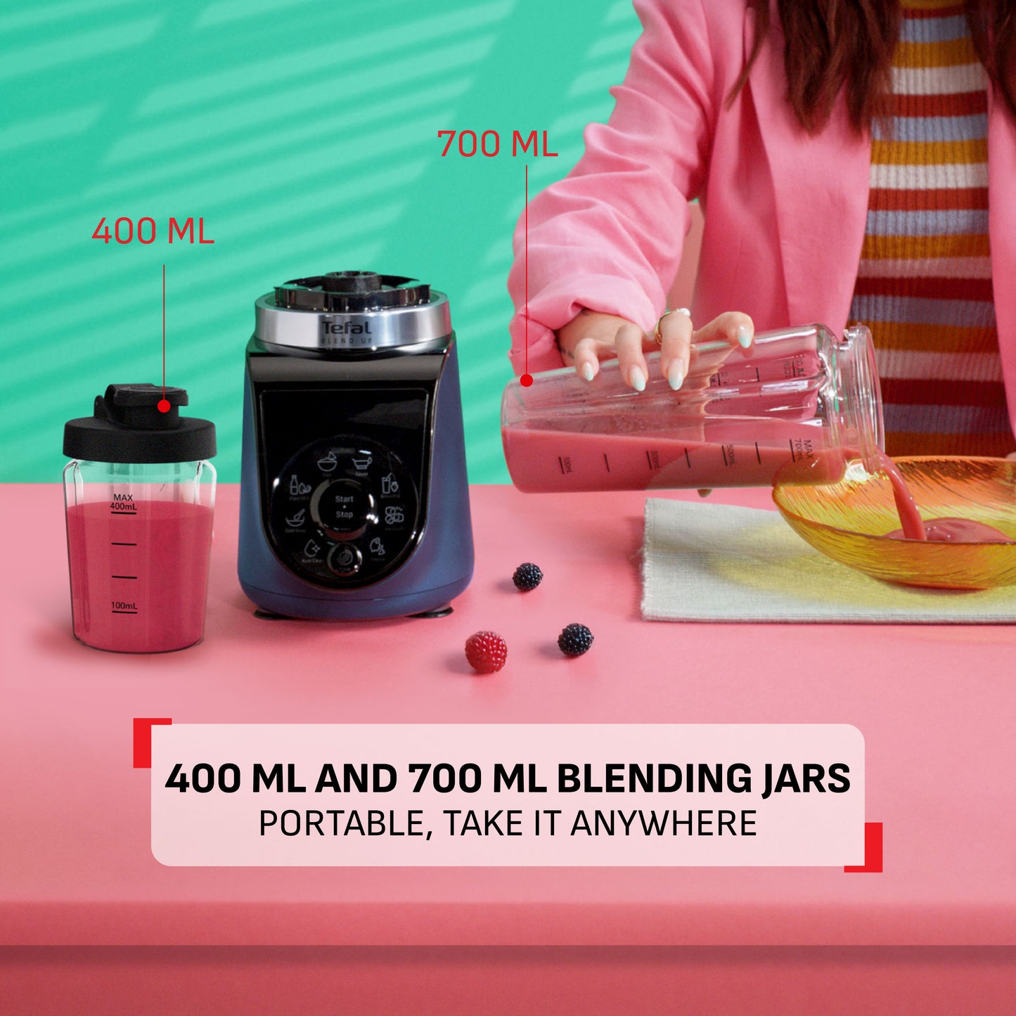 Tefal BlendUp Personal Blender BL19H4 Removable blades, 2 dishwasher safe BPA-free Tritan jars, 1000W, 8 auto programs