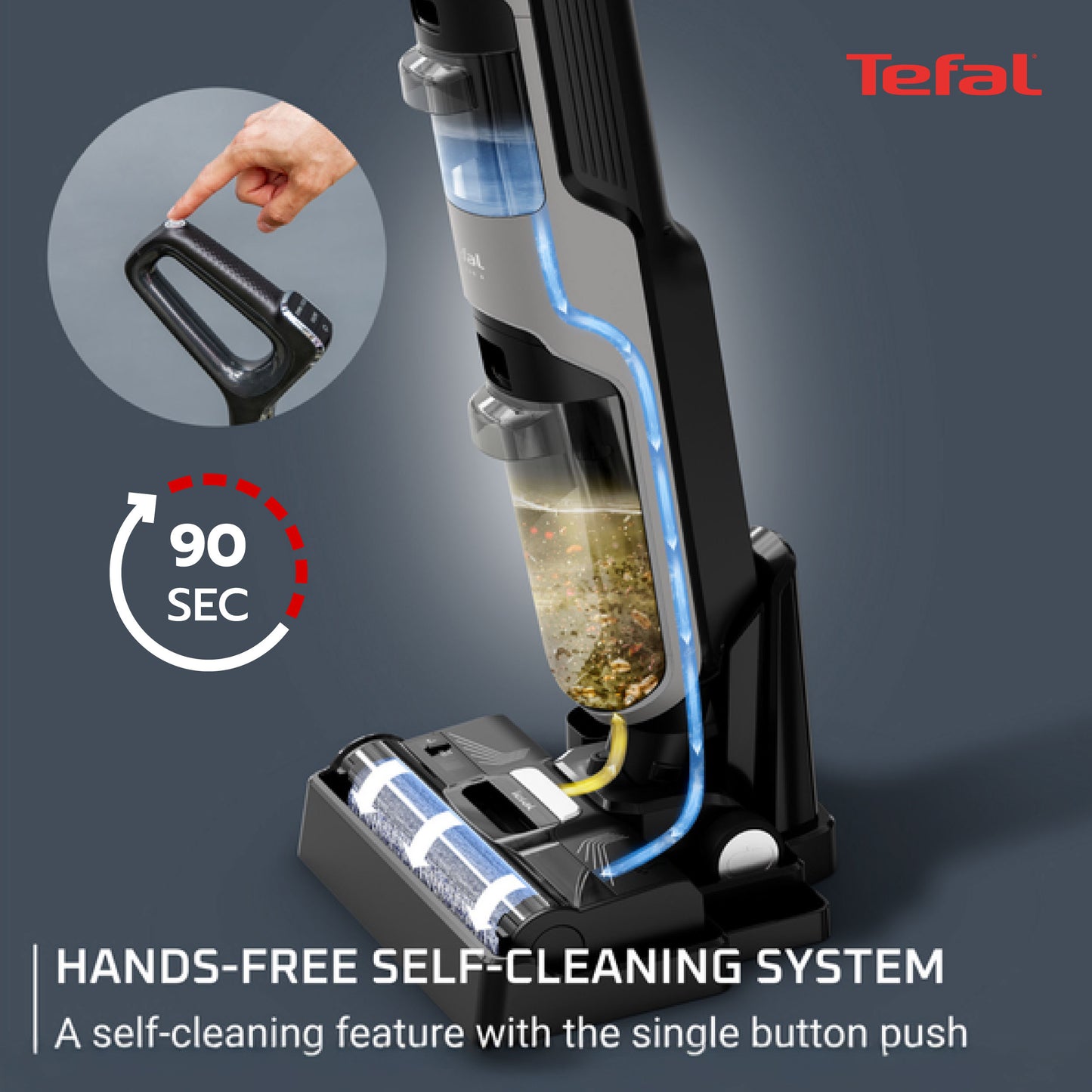 Tefal X-Clean 4/5 Wet & Dry Handstick Vacuum GF5035/GF5436 - 2-in-1 Vacuum & Wash, Edge Cleaning, Self-Cleaning, Smart Dirt Detection, LED Display