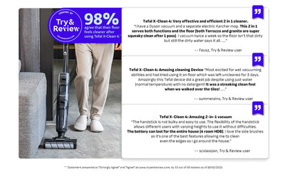 Tefal X-Clean 4/5 Wet & Dry Handstick Vacuum GF5035/GF5436 - 2-in-1 Vacuum & Wash, Edge Cleaning, Self-Cleaning, Smart Dirt Detection, LED Display