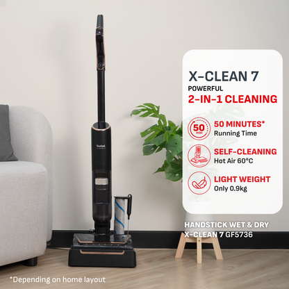 Tefal X-Clean 7 Wet & Dry Handstick GF5736 2-in-1 Vacuum & Wash, 180 Lay-Flat, Self-Clean + Hot Air Dry, Powerful 250W