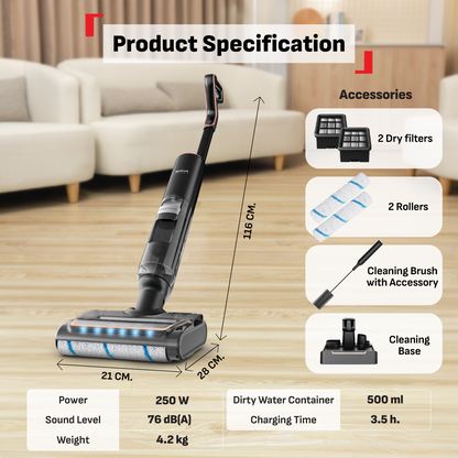 Tefal X-Clean 7 Wet & Dry Handstick GF5736 2-in-1 Vacuum & Wash, 180 Lay-Flat, Self-Clean + Hot Air Dry, Powerful 250W