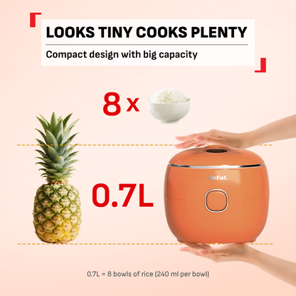 (NEW) Tefal POP 0.7L Rice Cooker RK535 - Small and Compact, Fuzzy Logic, 8 Programs, NFC Recipes, Removable Inner Lid