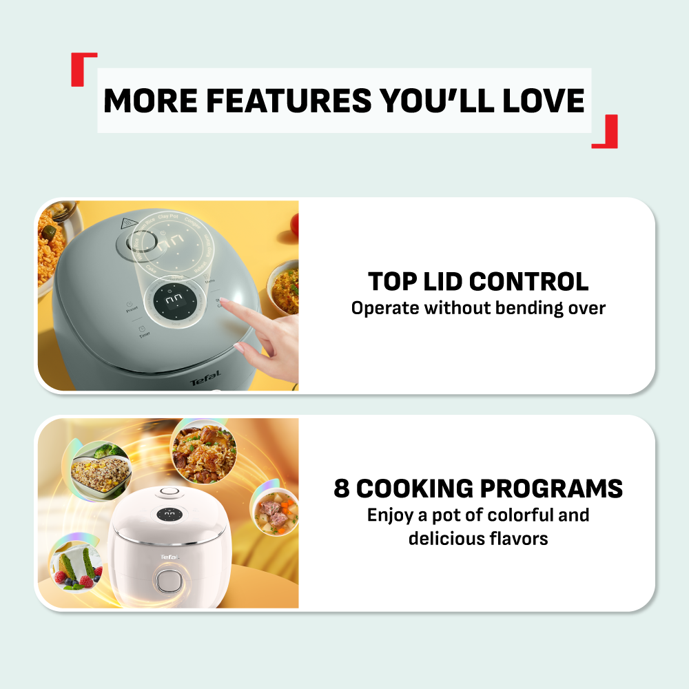 (NEW) Tefal POP 0.7L Rice Cooker RK535 - Small and Compact, Fuzzy Logic, 8 Programs, NFC Recipes, Removable Inner Lid