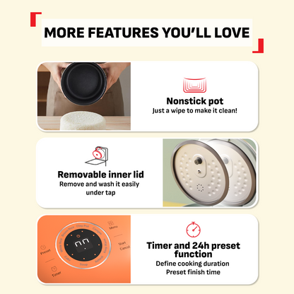 (NEW) Tefal POP 0.7L Rice Cooker RK535 - Small and Compact, Fuzzy Logic, 8 Programs, NFC Recipes, Removable Inner Lid
