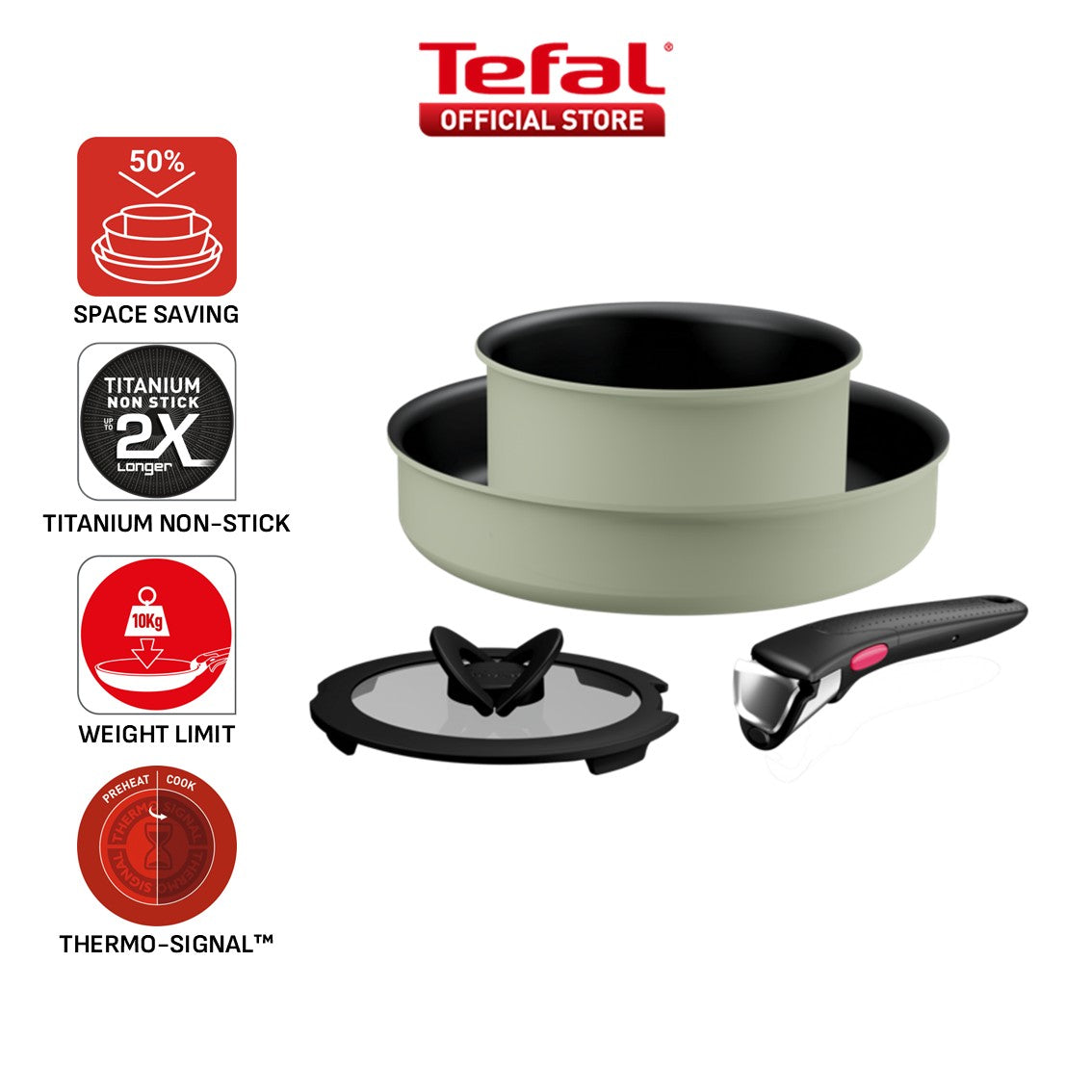 Tefal Ingenio So Delicious Cookware Set - 4pc/5pc, Saucepan w/lid, Frypan 24cm, Wokpan 26cm, Handle