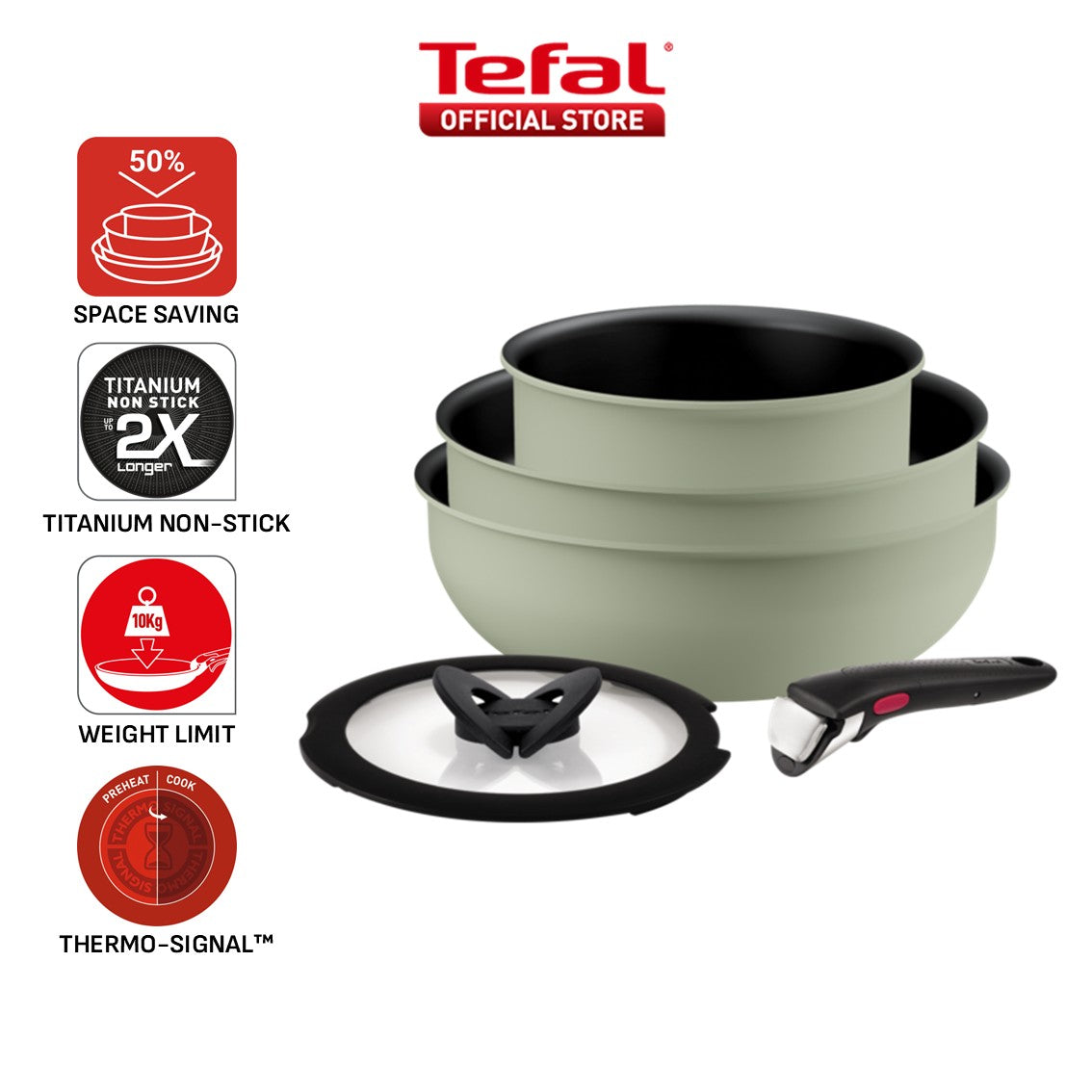 Tefal Ingenio So Delicious Cookware Set - 4pc/5pc, Saucepan w/lid, Frypan 24cm, Wokpan 26cm, Handle