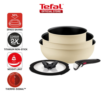 Tefal Ingenio So Delicious Cookware Set - 4pc/5pc, Saucepan w/lid, Frypan 24cm, Wokpan 26cm, Handle