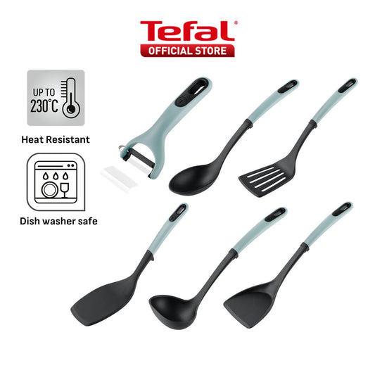 Tefal Ingenio+ Heat Resistant Kitchen Tools - Spoon, Ladle, Y Peeler, Angled Spatula, Slotted Turner, Wok Spatula