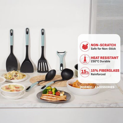 Tefal Ingenio+ Heat Resistant Kitchen Tools - Spoon, Ladle, Y Peeler, Angled Spatula, Slotted Turner, Wok Spatula