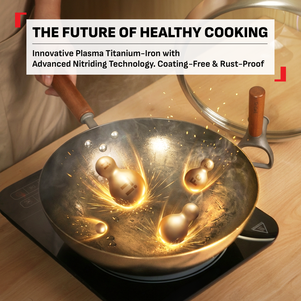 Tefal Tradition Pro Induction Wok Pan 30cm with Standing Lid  G62184 - Iron, Aluminium, Rust Free, Metal Utensil Scratch