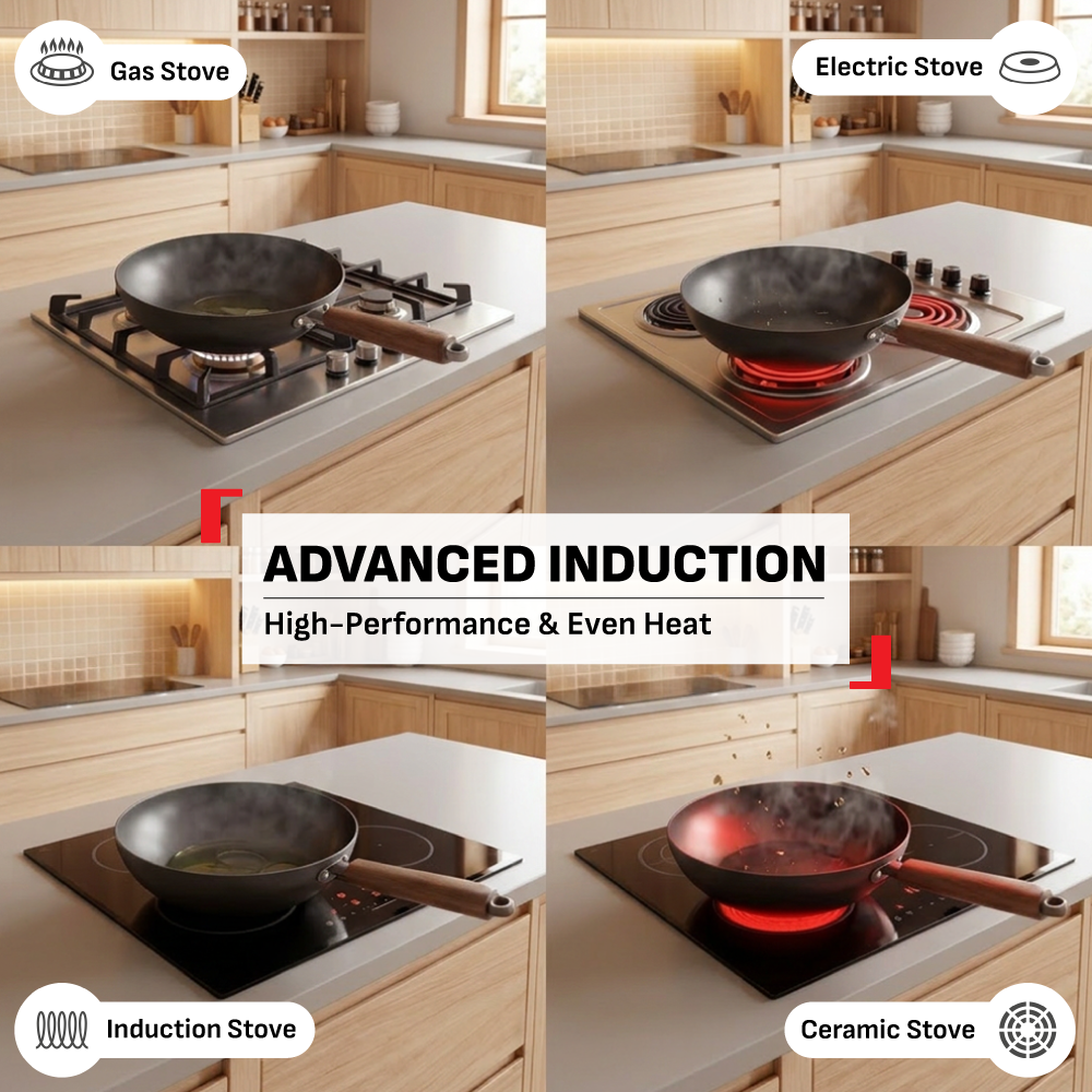 Tefal Tradition Pro Induction Wok Pan 30cm with Standing Lid  G62184 - Iron, Aluminium, Rust Free, Metal Utensil Scratch