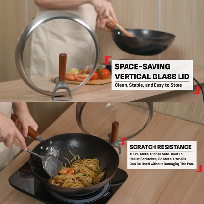 Tefal Tradition Pro Induction Wok Pan 30cm with Standing Lid  G62184 - Iron, Aluminium, Rust Free, Metal Utensil Scratch