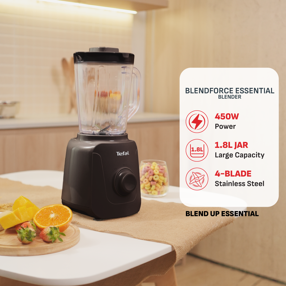 Tefal Blendforce Essential Blender w/ Chopper BL4118 - 450W, 1.85L Capacity, 4 Blades, 2 Speed, Pulse Mode