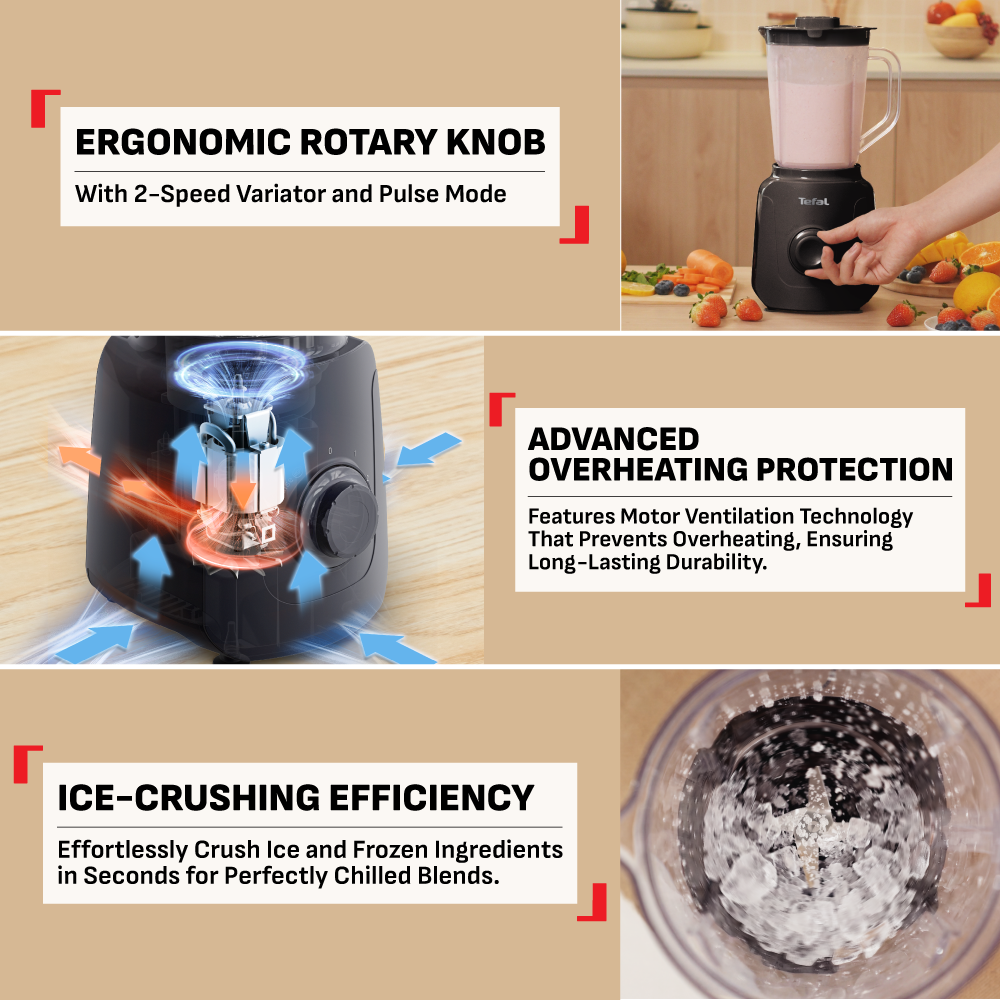 Tefal Blendforce Essential Blender w/ Chopper BL4118 - 450W, 1.85L Capacity, 4 Blades, 2 Speed, Pulse Mode