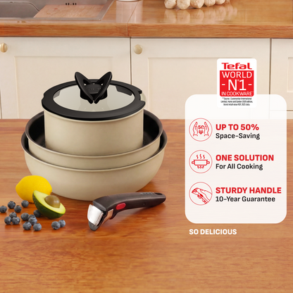 Tefal Ingenio So Delicious Cookware Set - 4pc/5pc, Saucepan w/lid, Frypan 24cm, Wokpan 26cm, Handle