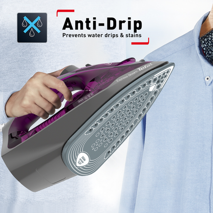 Tefal Express Steam Iron (Powergliss Ceramic Soleplate) 270ml 2600W FV2843  210g Steam Boost, Anti-Drip, Easy Refill, Fast Glide
