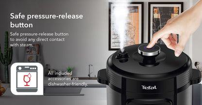 Tefal Home Chef Smart Electric Pressure Cooker 6L CY601  Multicooker, 15 programmes, 12 cups, steam, slow cook, bake, sous vide, sauce thickening