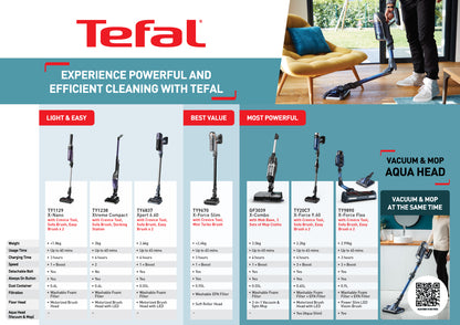 Tefal X-Combo Cordless 2-in-1 Handstick Vacuum & Spin Mop Cleaner GF3039  Smart Aerospin Technology, Ultra-Lightweight, High Suction, Easy Maintenance, 60-Minute Battery