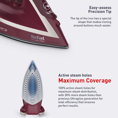 Tefal Steam Iron Ultragliss Plus 2800W (Red) FV6820  260g Steam Boost, Powerful, Maximum Steam Distribution, Safe, Versatile