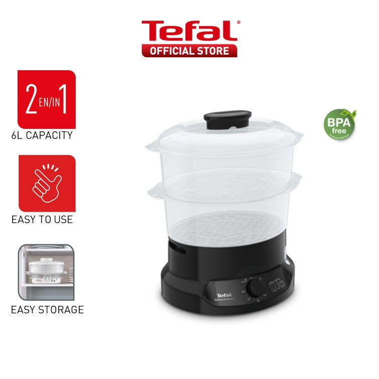 Tefal Minicompact Steamer (Ultra-Compact Design) 2 Tier 6L VC1398