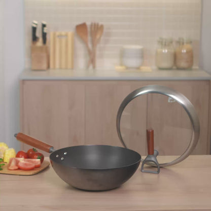 Tefal Tradition Pro Induction Wok Pan 30cm with Standing Lid  G62184 - Iron, Aluminium, Rust Free, Metal Utensil Scratch