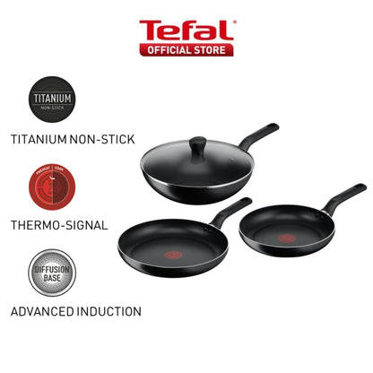 Tefal Essential 4pc Set (Frypan 24cm +Frypan 28cm +Wokpan 28cm with lid) B511S4