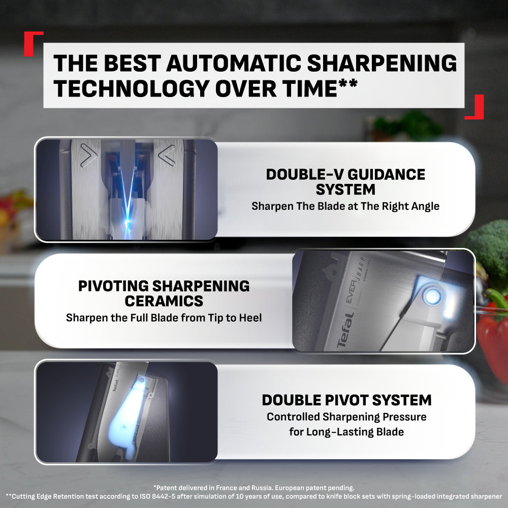 Tefal EverSharp Chef Knife 16.5cm with Self-Sharpening Block, Integrated Sharpener, German Stainless Steel, Always Sharp